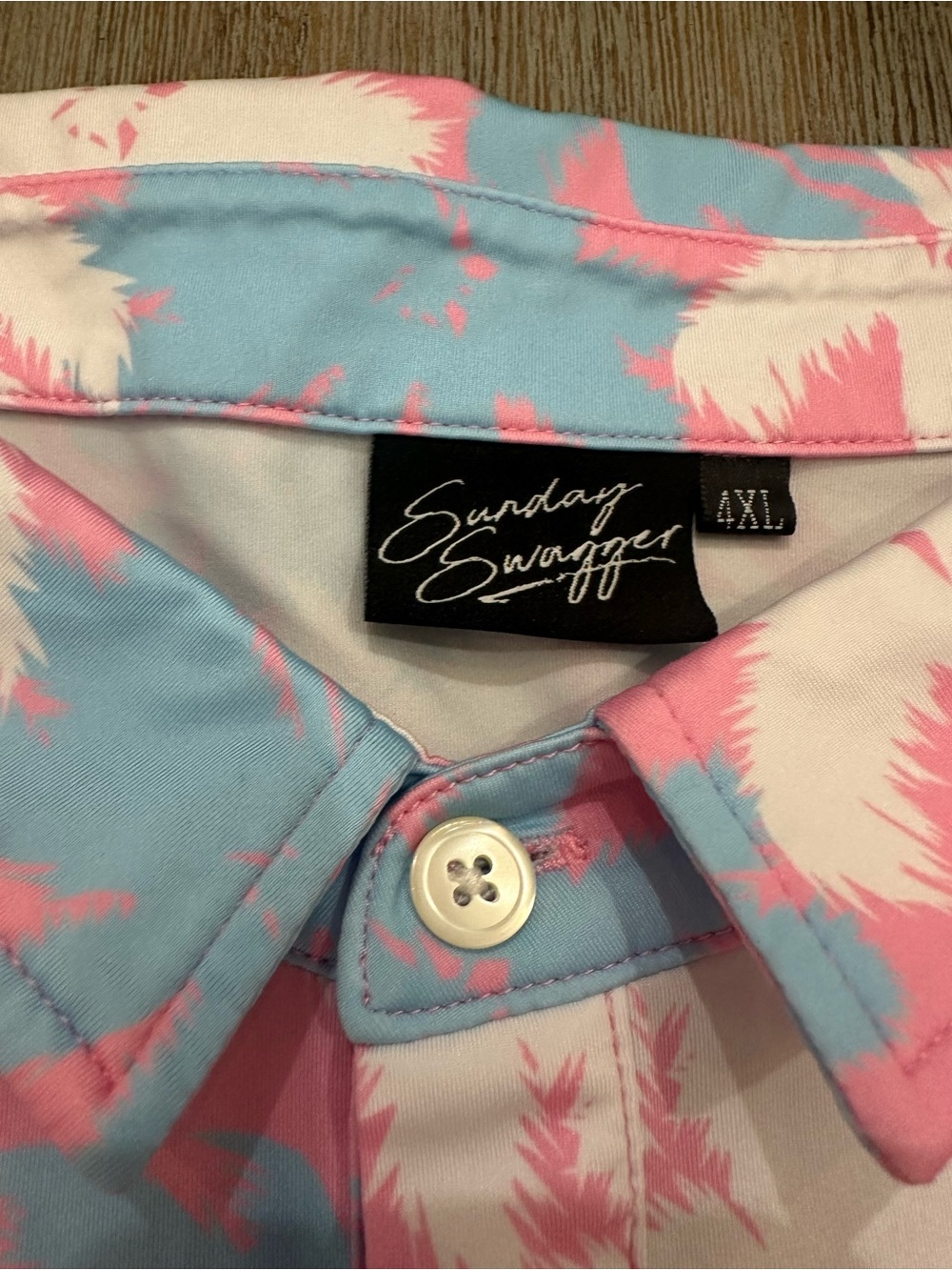 Sunday Swagger Men’s Golf Pink/Blue Palm Tree Polo | Size 4XL